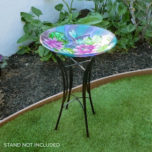 18 in. Glass Birdbath Topper with Purple Dragonfly Painted Finish