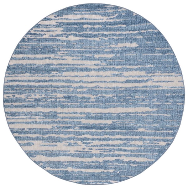 Cabana Blue/Beige 7 ft. x 7 ft. Distressed High-Low Indoor/Outdoor Round Area Rug