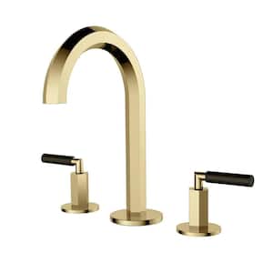8 in. Widespread Double Handle Bathroom Faucet with Valve Modern 3-Hole Brass Bathroom Sink Taps in Brushed Gold