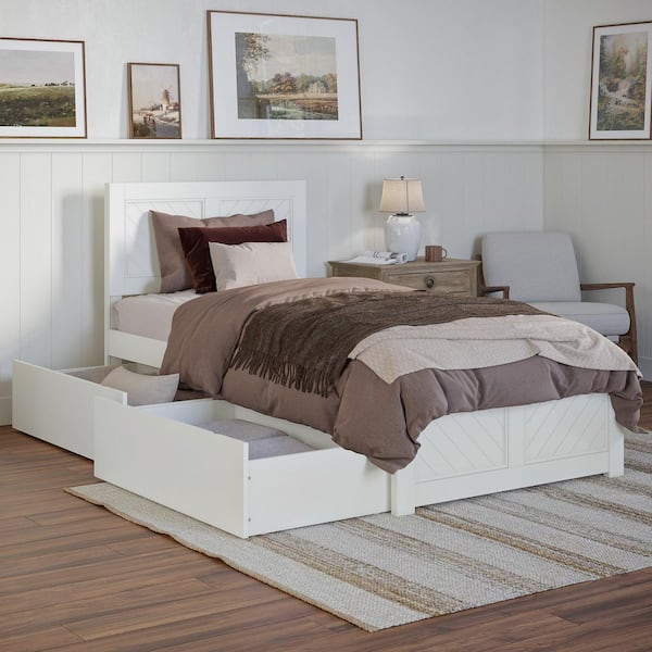 AFI Canyon White Solid Wood Twin XL Platform Bed with Matching Footboard and Storage Drawers