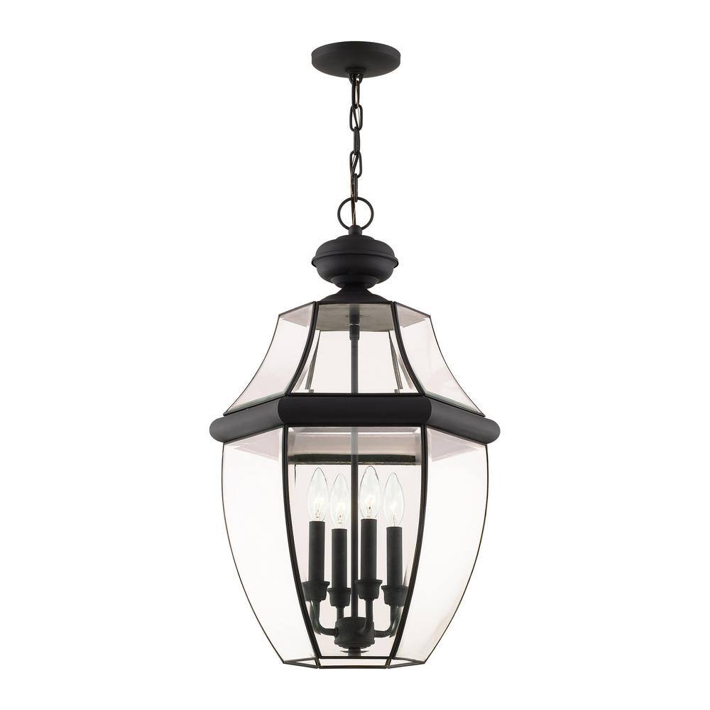 Monterey 4-Light Black Brass Outdoor Pendant with Beveled Glass