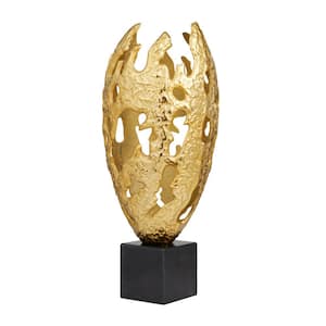 Gold Aluminum Cut-Out Abstract Sculpture with Black Base