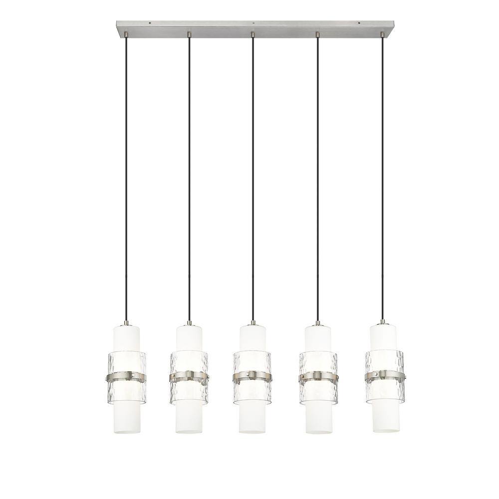 Brushed Nickel 5-Light Linear Chandelier with Etched Opal Glass Shades
