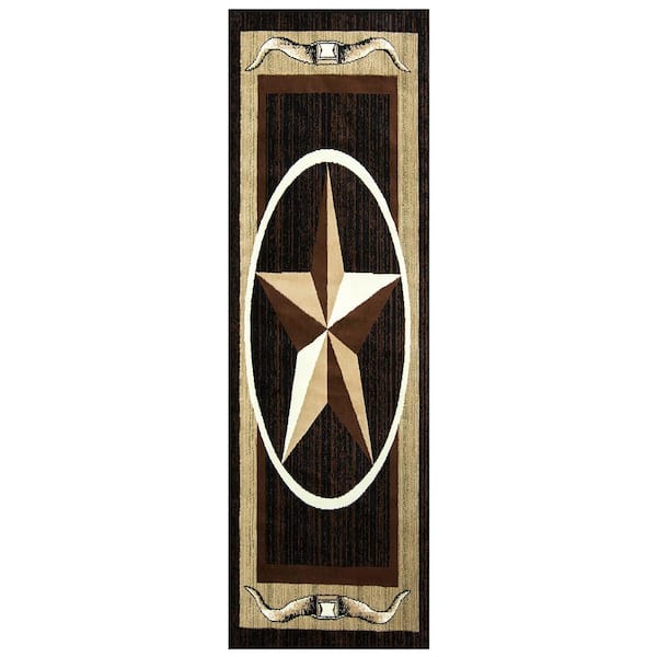 MSRUGS Nairobi Collection Brown 3 ft. x 8 ft. Lone Star Runner Rug