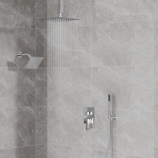 Single Handle 3-Spray Patterns Square Wall Mount Shower Faucet and Handheld 2.5 GPM with Adjustable Flow Rate in. Chrome