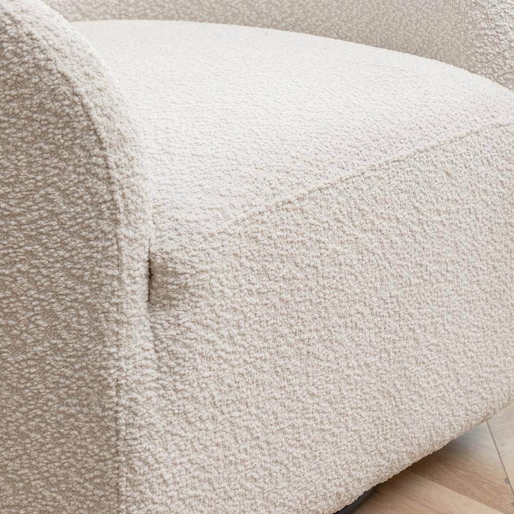 White Boucle Upholstered Swivel Barrel Accent Chair