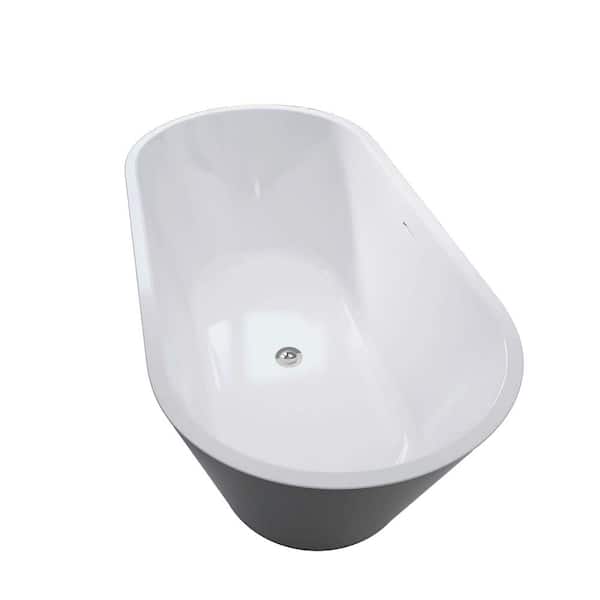 Xzkai 67 in. x 29.5 in. Soaking Bathtub in Matte Black with Drain, Chrome Overflow