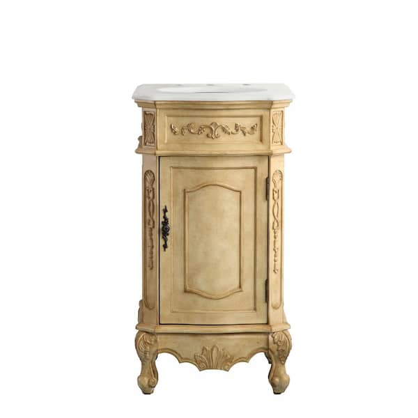 Unbranded Timeless Home 19 in. W x 19 in. D x 35 in. H Single Bathroom Vanity in Antique Beige with White Marble and White Basin