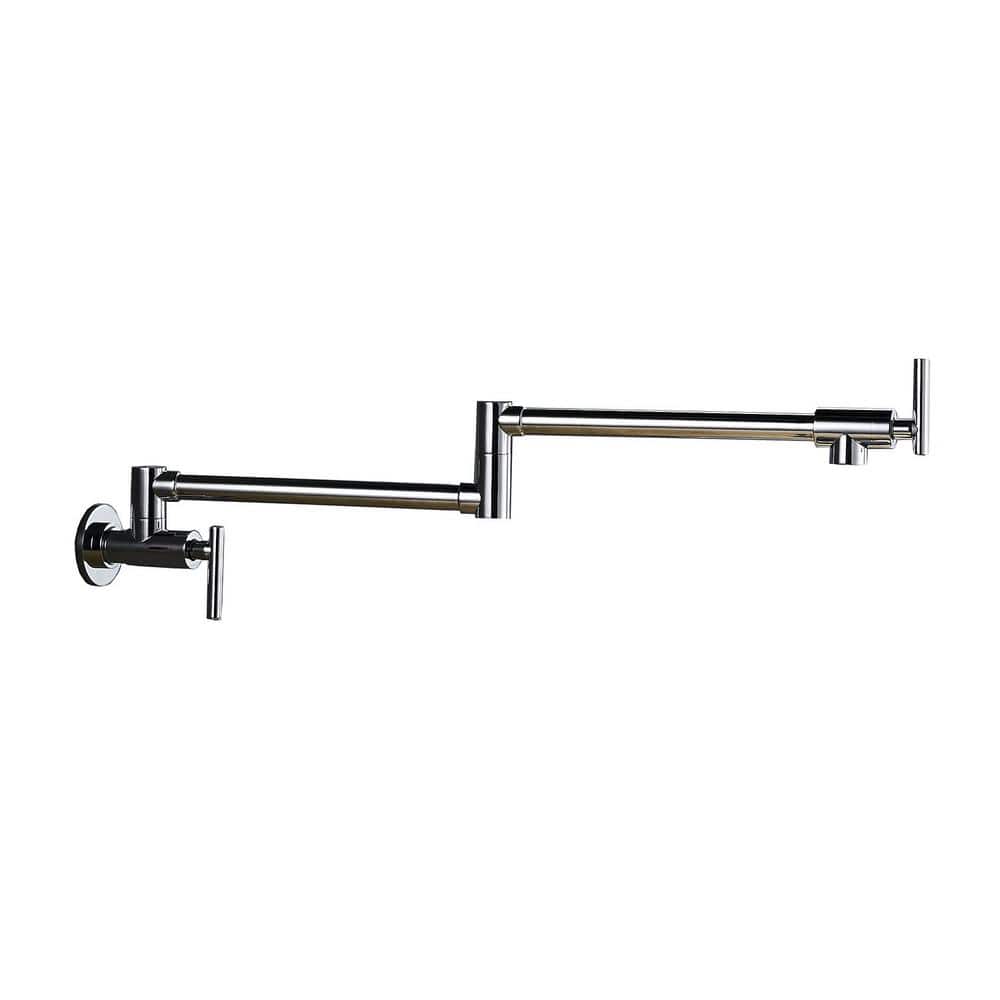 Brass Wall Mount Pot Filler with 2-Handle in Polished Chrome