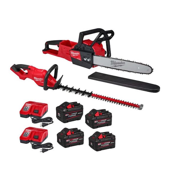 M18 FUEL 16 in. 18V Brushless Cordless Battery Chainsaw w/ 30 in. Hedge Trimmer, (4) M18 FORGE Battery, (2) Charger