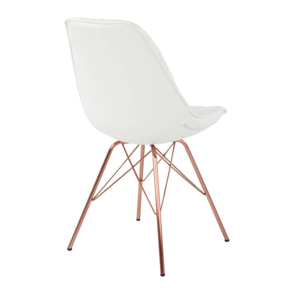 Mid-Century Modern Langdon White Faux Leather Side Chair with Rose Gold Metal Base