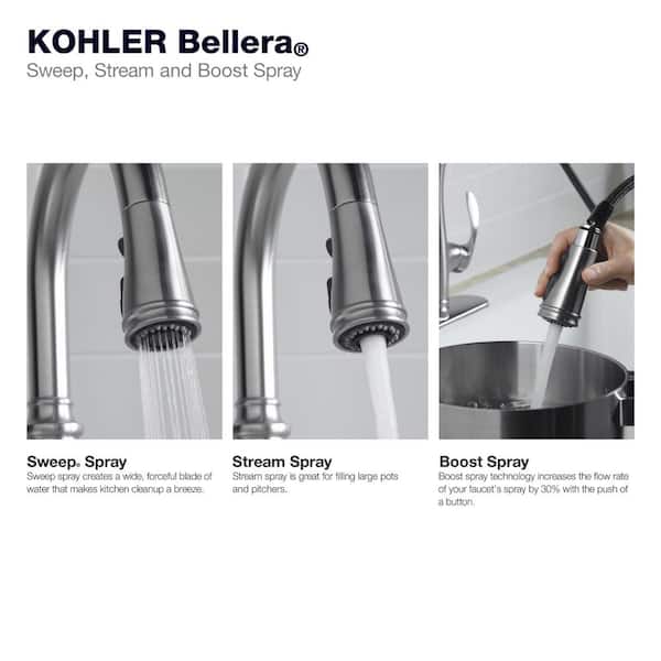KOHLER Bellera Single Handle Touchless Pull Down Kitchen Faucet in Polished Chrome