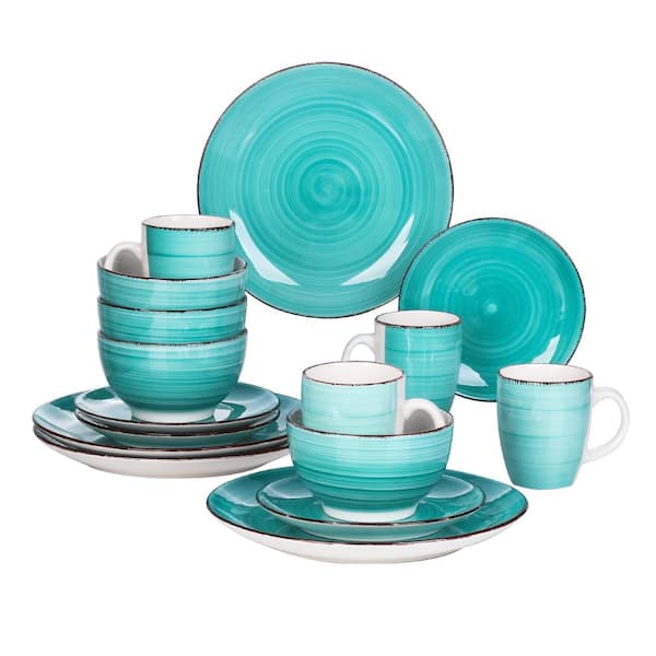 vancasso Series Bella Dinnerware 16-Pieces Green Porcelain in Vintage Look with Dinner Dessert Plate Bowl Mug (Service Set for 4)