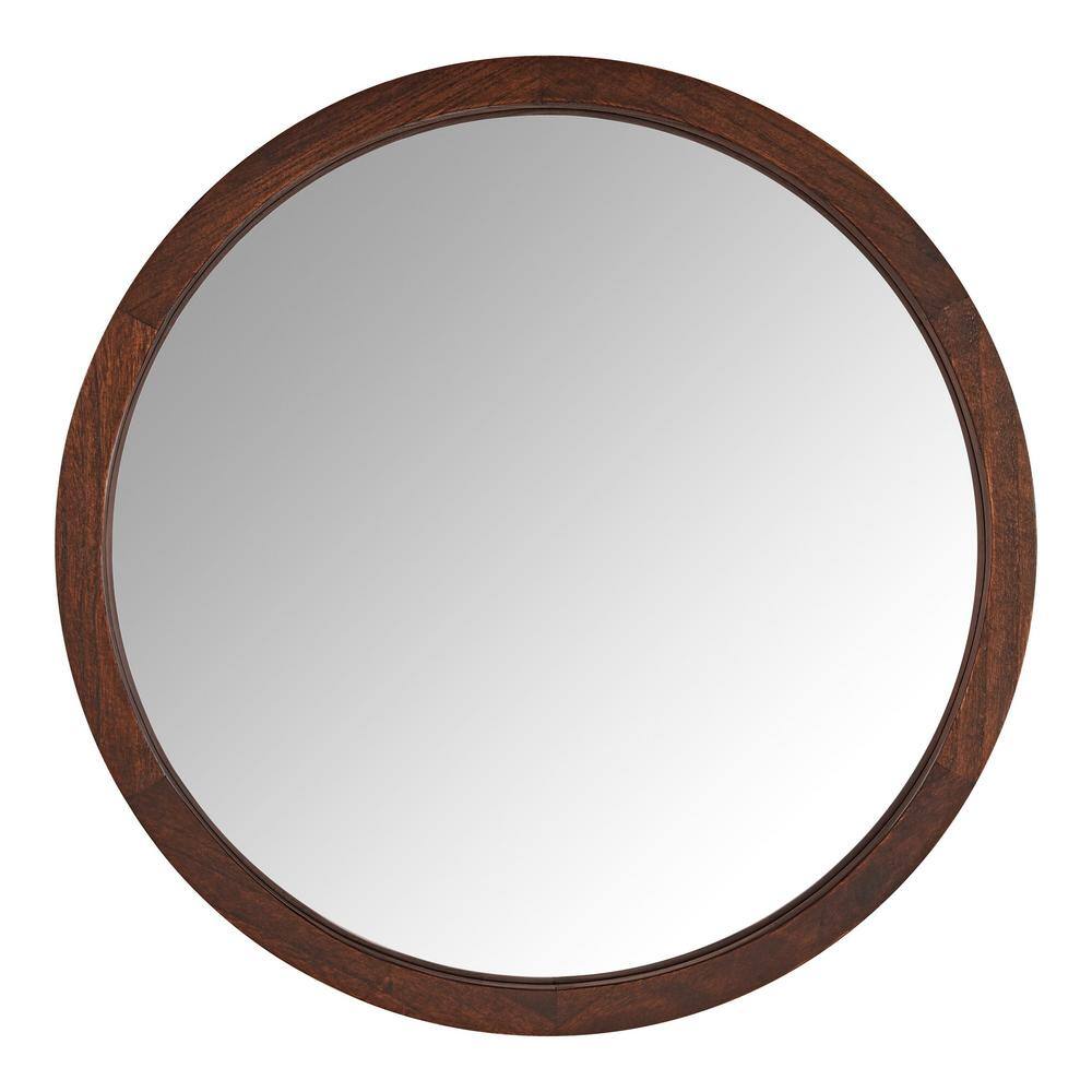 Home Decorators Collection Medium Round Dark Stain Wood Transitional Accent Mirror (24 in. Diameter)