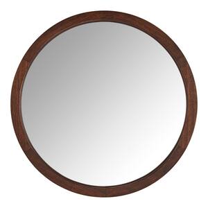 Medium Round Dark Stain Wood Transitional Accent Mirror (24 in. Diameter)