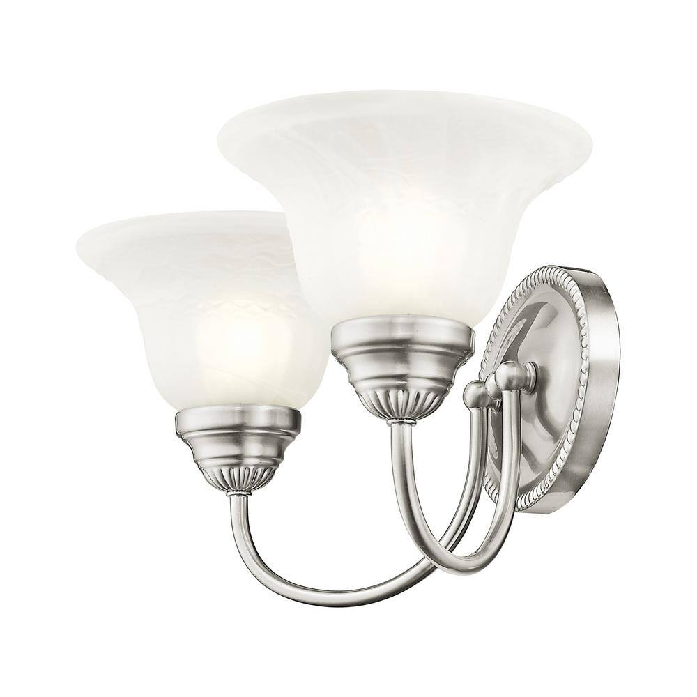 Edgemont Brushed Nickel 2-Light Vanity with White Alabaster Glass
