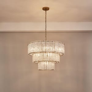8-Light Distressed Gold 3-Tiered Chandelier Light Fixture with Glass Shade