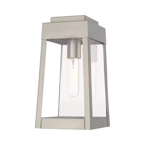 Vaughn 12 in. 1-Light Brushed Nickel Outdoor Hardwired Wall Lantern Sconce with No Bulbs Included