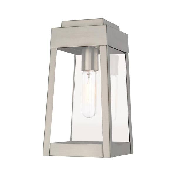AVIANCE LIGHTING Vaughn 12 in. 1-Light Brushed Nickel Outdoor Hardwired Wall Lantern Sconce with No Bulbs Included
