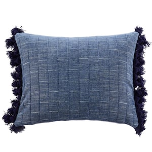Bennett Shades of Chambray and Denim, Navy Side Tassels 14 in. x 18 in. Throw Pillow