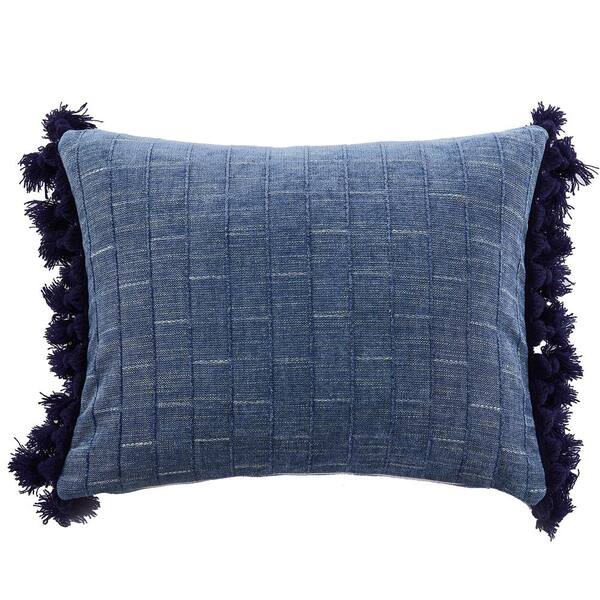 LEVTEX HOME Bennett Shades of Chambray and Denim, Navy Side Tassels 14 in. x 18 in. Throw Pillow