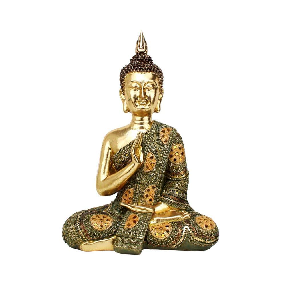 16 in. Tall in Gold Finish Polyresin Sitting Buddha Statue -  Zaer Ltd., ZR920701