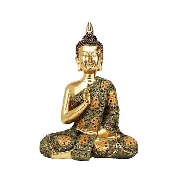 Zaer Ltd. 16 in. Tall in Gold Finish Polyresin Sitting Buddha Statue ...