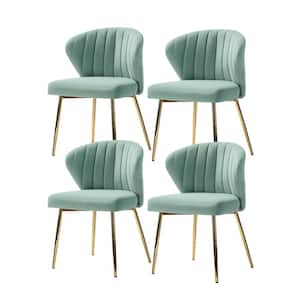 Olinto Modern Sage Velvet Channel Tufted Side Chair with Metal Legs (Set of 4)