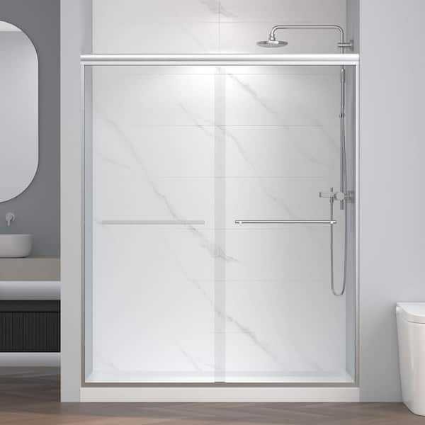 68-72 in. W x 72 in. H Double Sliding Semi-Frameless Shower Door in Chrome Bypass Door with 1/4 in. Clear Tempered Glass