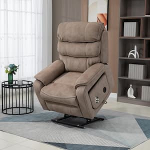 Dual OKIN Motor Velvet Recliner Chair with Massage, Heating, Wireless Charging and Cup Holder - Beige