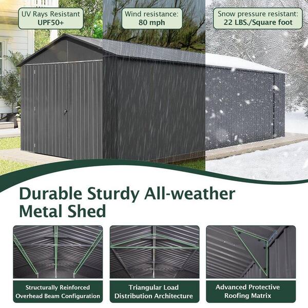Gray 12 ft. x 15 ft. Extra Large Outdoor Metal Garage Shed with