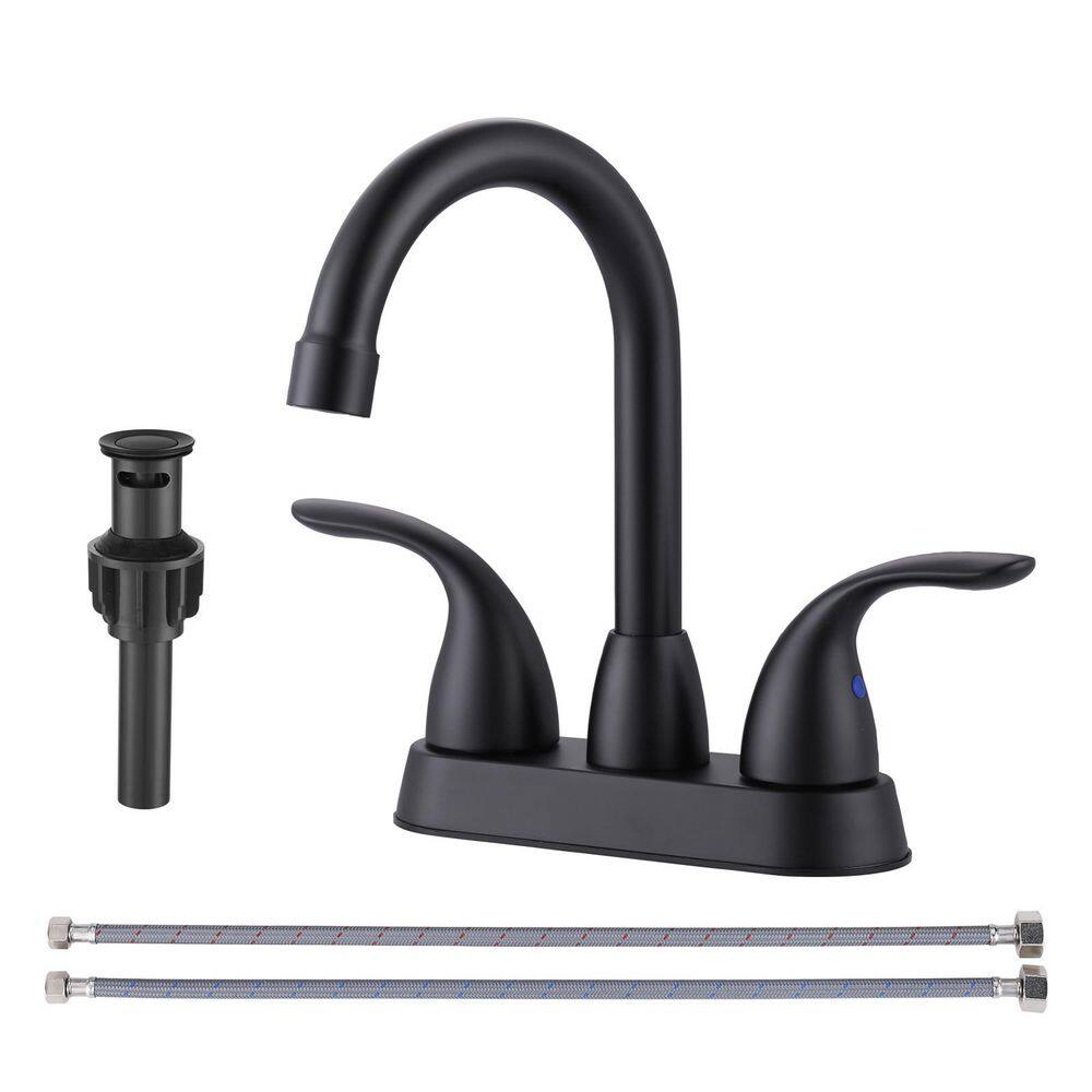 4 in. Centerset Double Handle Bathroom Faucet with Pop-Up Drain in Matte Black price history on PriceWatchPro