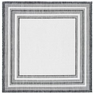 Courtyard Ivory/Black 4 ft. x 4 ft. Square Solid Color Striped Indoor/Outdoor Area Rug