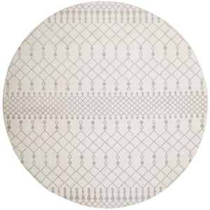 Ivory 5 ft. x 5 ft. Moroccan Transitional Round Astra Machine Washable Area Rug