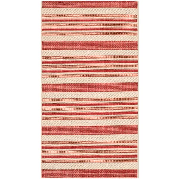 SAFAVIEH Courtyard Beige/Red Doormat 3 ft. x 5 ft. Striped Indoor/Outdoor Patio Area Rug