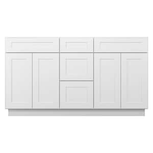 60-in W X 21-in D X 34.5-in H in Shaker White Plywood Ready to Assemble Floor Vanity Sink Base Kitchen Cabinet