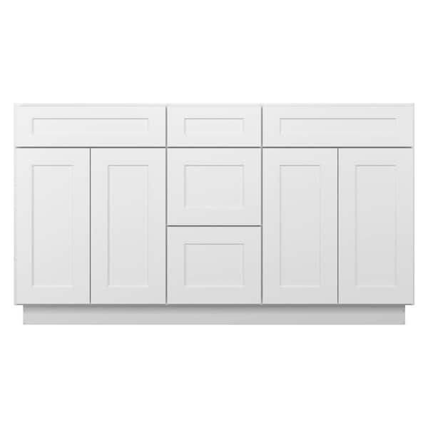 HOMEIBRO 60-in W X 21-in D X 34.5-in H in Shaker White Plywood Ready to Assemble Floor Vanity Sink Base Kitchen Cabinet