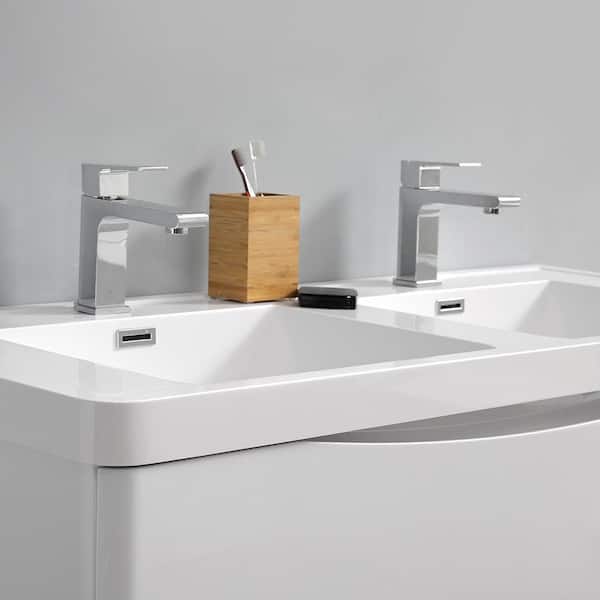 Double Bathroom Vanity In Glossy White, Tuscan Bathroom Vanity Cabinets