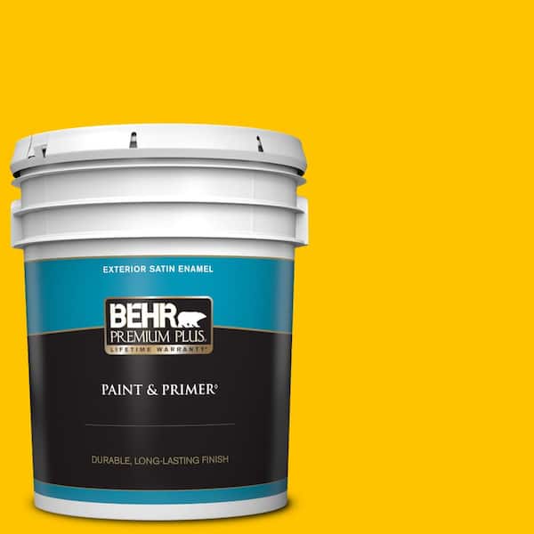 BEHR PREMIUM PLUS 5 gal. #S-G-370 Citrus Splash Satin Enamel Exterior Paint & Primer