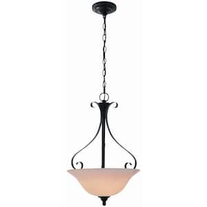 15.6 in. W x 24.5 in. H 3-Light Oil-Rubbed Bronze Pendant with Frosted White Glass Shade
