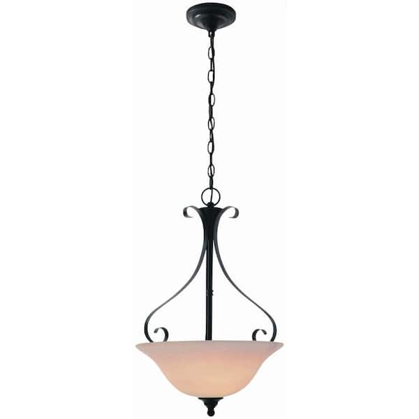 SUPERHUNTER 15.6 in. W x 24.5 in. H 3-Light Oil-Rubbed Bronze Pendant with Frosted White Glass Shade
