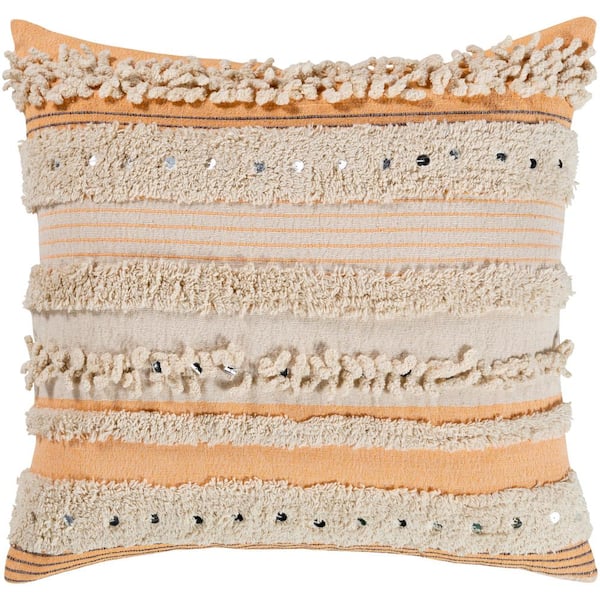 Livabliss Sabia 20 in. x 20 in. Peach Striped Textured Polyester Standard Throw Pillow