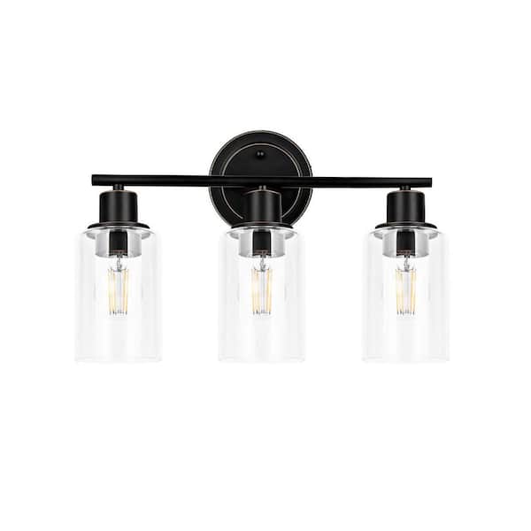 GLA 17 in. 3-Light Bronze Vanity Light Fixture with Clear Glass Shade