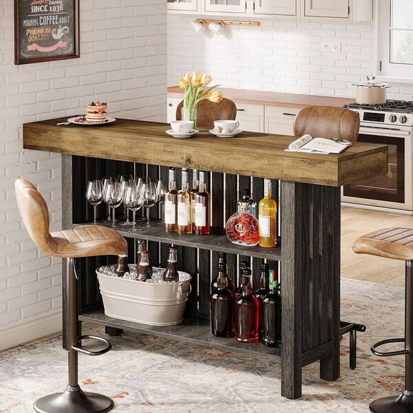Kearsten Rectangle Brown Black 41.33 in. Corner Bar Home Table