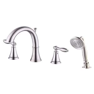 Winchester 2-Handle Deck-Mount Roman Tub Faucet with Handheld Shower Head in Brushed Nickel