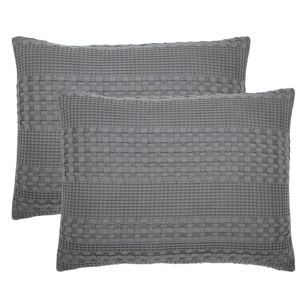 Waffle Weave Dark Gray Cotton Standard Sham (Set of 2)