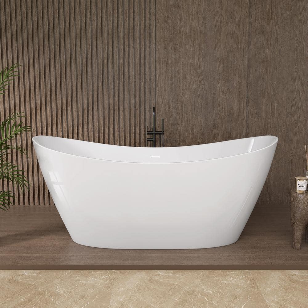 68'' White Acrylic Freestanding Double Slipper Soaking Tub