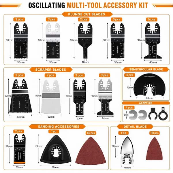 Oscillating Multi-Tool Open-Back Blade and Accessory Kit for Cutting, Sanding and Scraping (158-Piece)