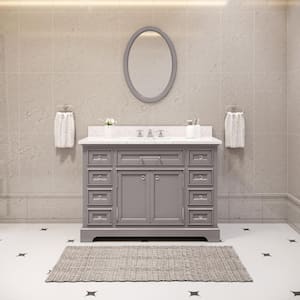 48 in. W x 21.5 in. D x 34 in. H Vanity in Cashmere Grey with Marble Vanity Top in Carrara White