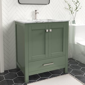 Anneliese 30 in. W x 21 in. D x 35 in. H Single Sink Freestanding Bath Vanity in Forest Green with Carrara Marble Top